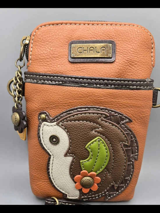 Chala Burnt Orange Hedgehog Small Crossbody Bag w/Charms - Picture 2 of 5